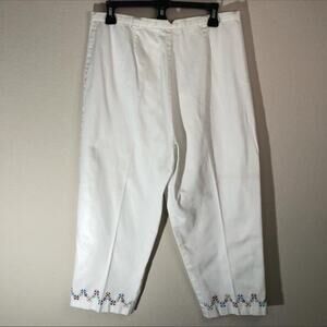 VTG Worthington Size 14 Coastal Grandma White Floral Pants (Approx Modern 12/L)